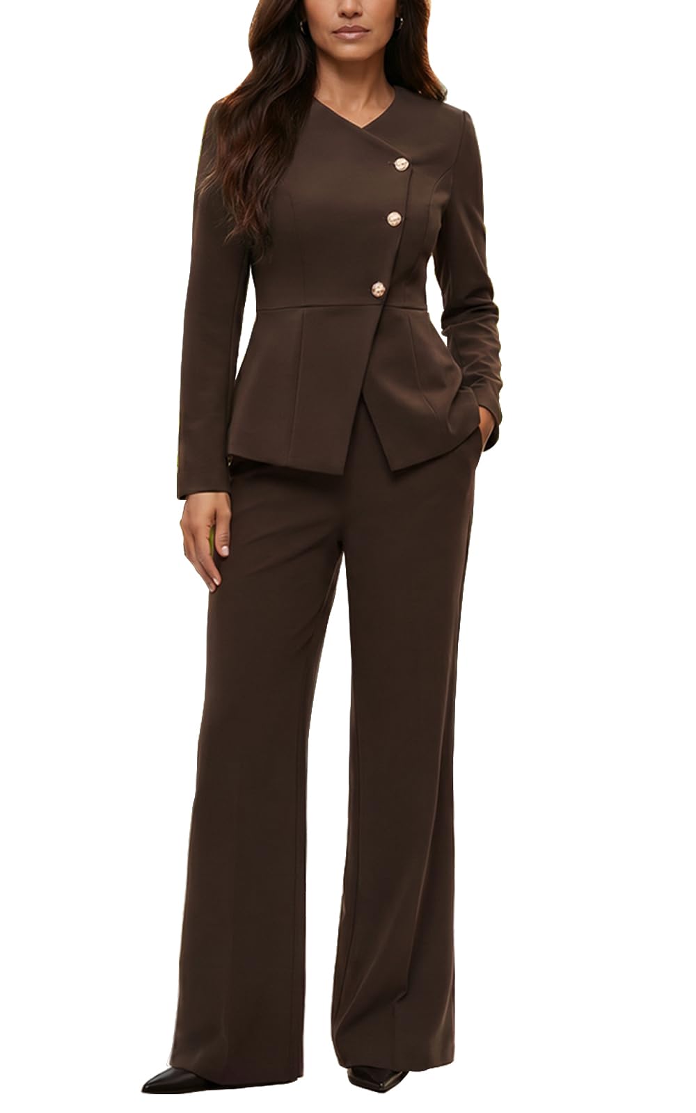 Agenlulu Womens 2 Piece Outfits Business Casual Suits Blazer with Straight Leg Pants Professional Work Office Sets