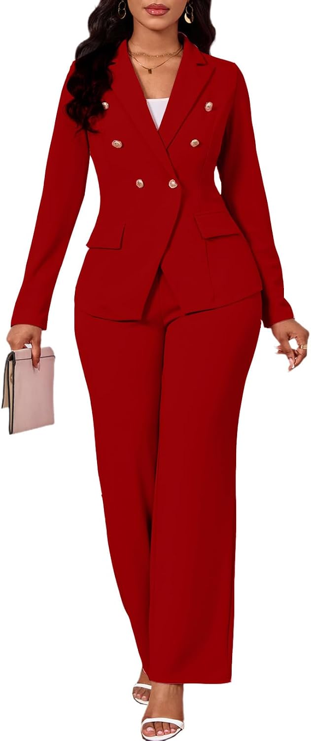 Ophestin Two Piece Sets for Women Blazer Double Breasted Pants Suits Set