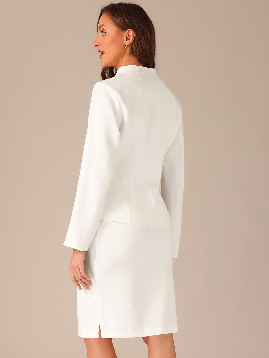 Allegra K Women's Collarless Blazer Pencil Skirt Business Work Suit Set
