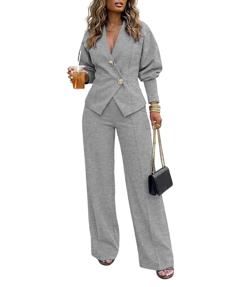 CHICME Womens 2 Piece Blazer Pants Set Fall Business Casual Outfit