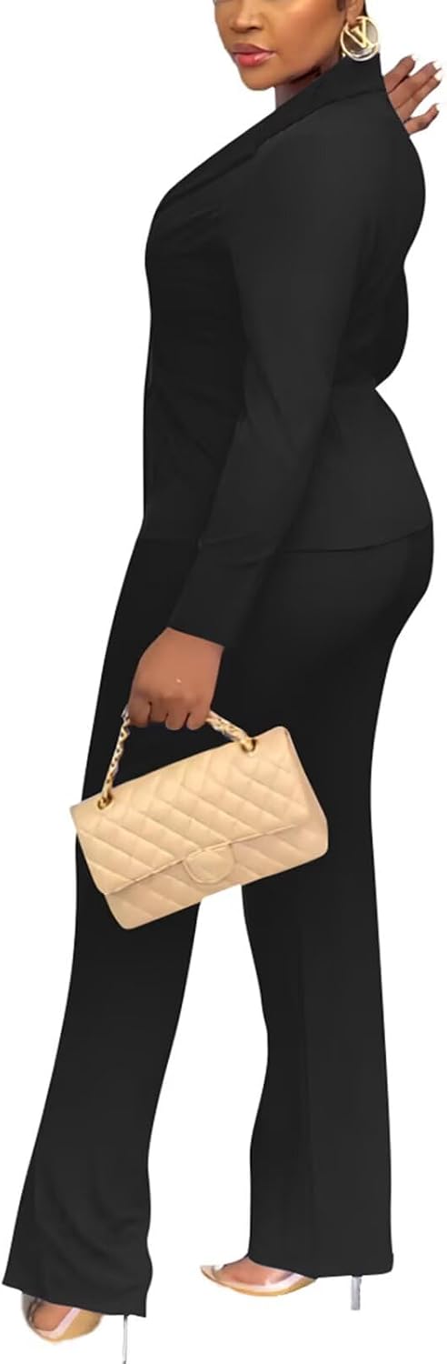 Kafiloe Women Double Breasted Blazer Pants Suit 2 Piece Outfits