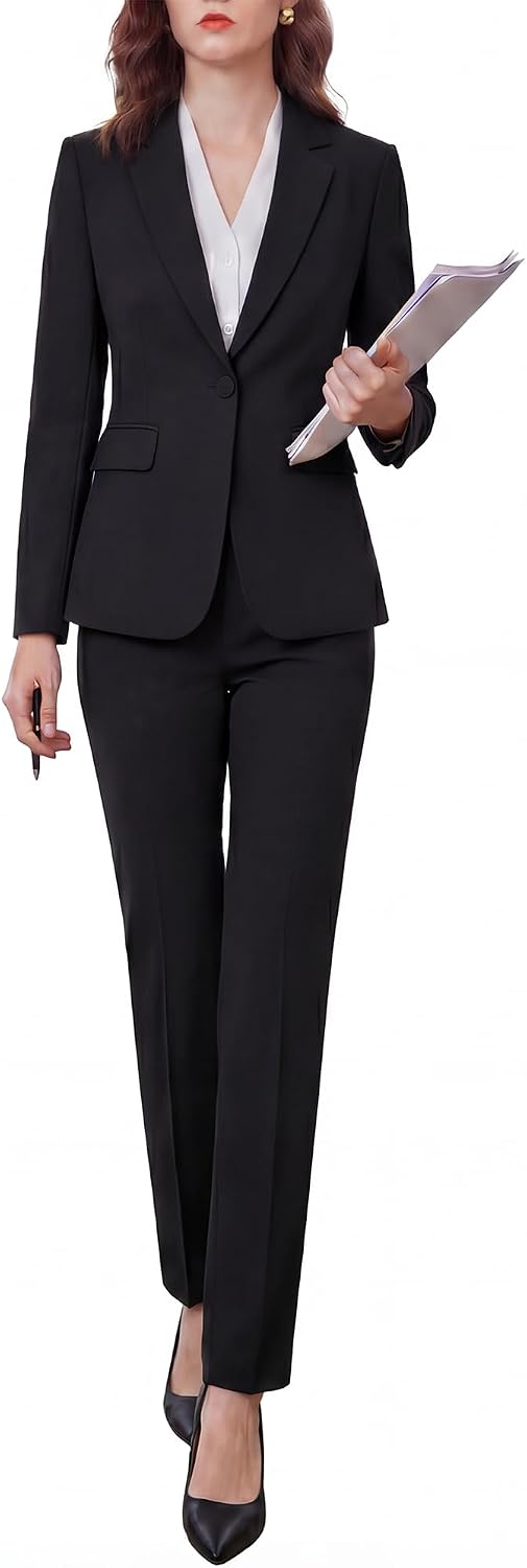 Women's Two Piece Pants Suits - Wrinkle-Free High End Business Formal Casual Blazer Set - Professional Work Outfit