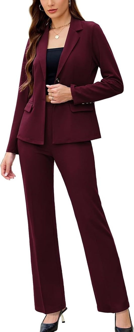 Women's 2 Piece Suits Business Casual Outfits Long Sleeve Solid Pantsuits Professional Office Work Sets