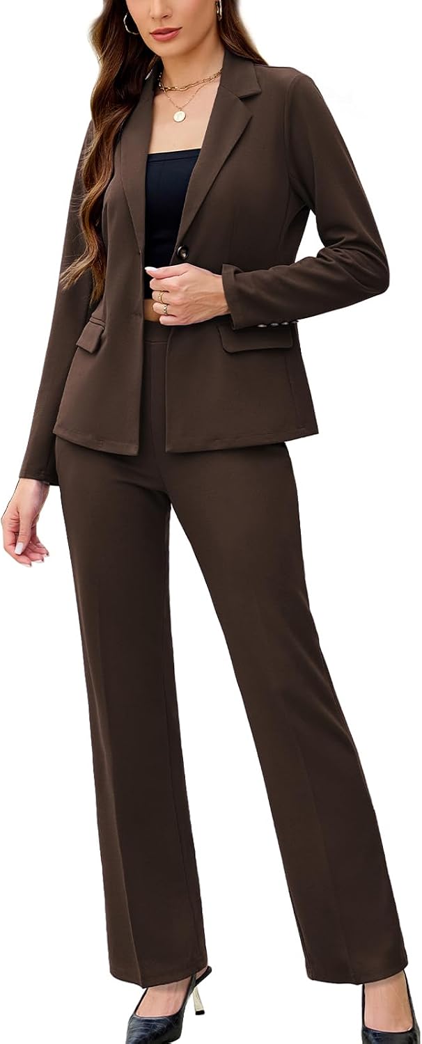 Women's 2 Piece Suits Business Casual Outfits Long Sleeve Solid Pantsuits Professional Office Work Sets