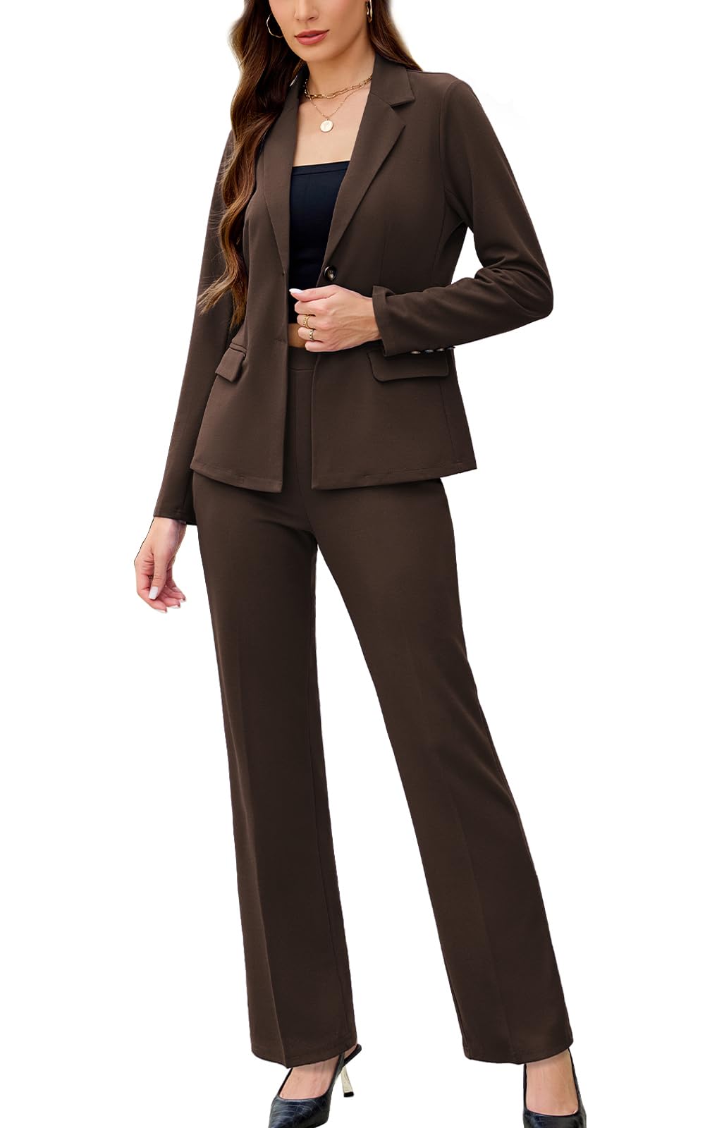 Women's 2 Piece Suits Business Casual Outfits Long Sleeve Solid Pantsuits Professional Office Work Sets