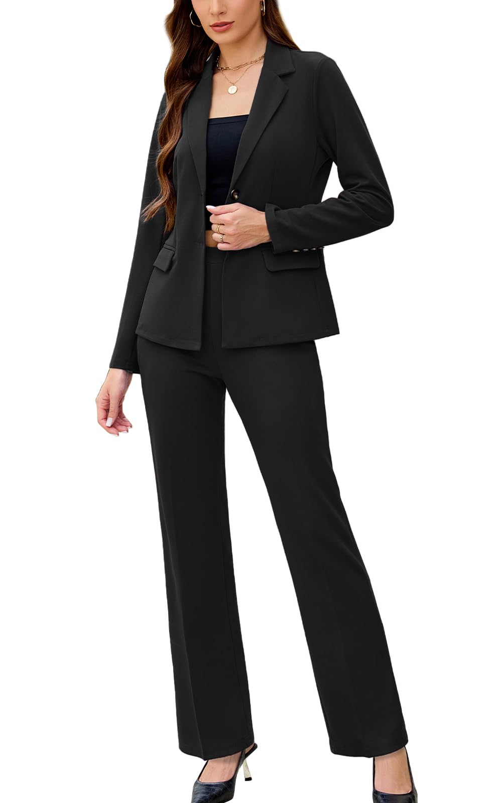 Women's 2 Piece Suits Business Casual Outfits Long Sleeve Solid Pantsuits Professional Office Work Sets