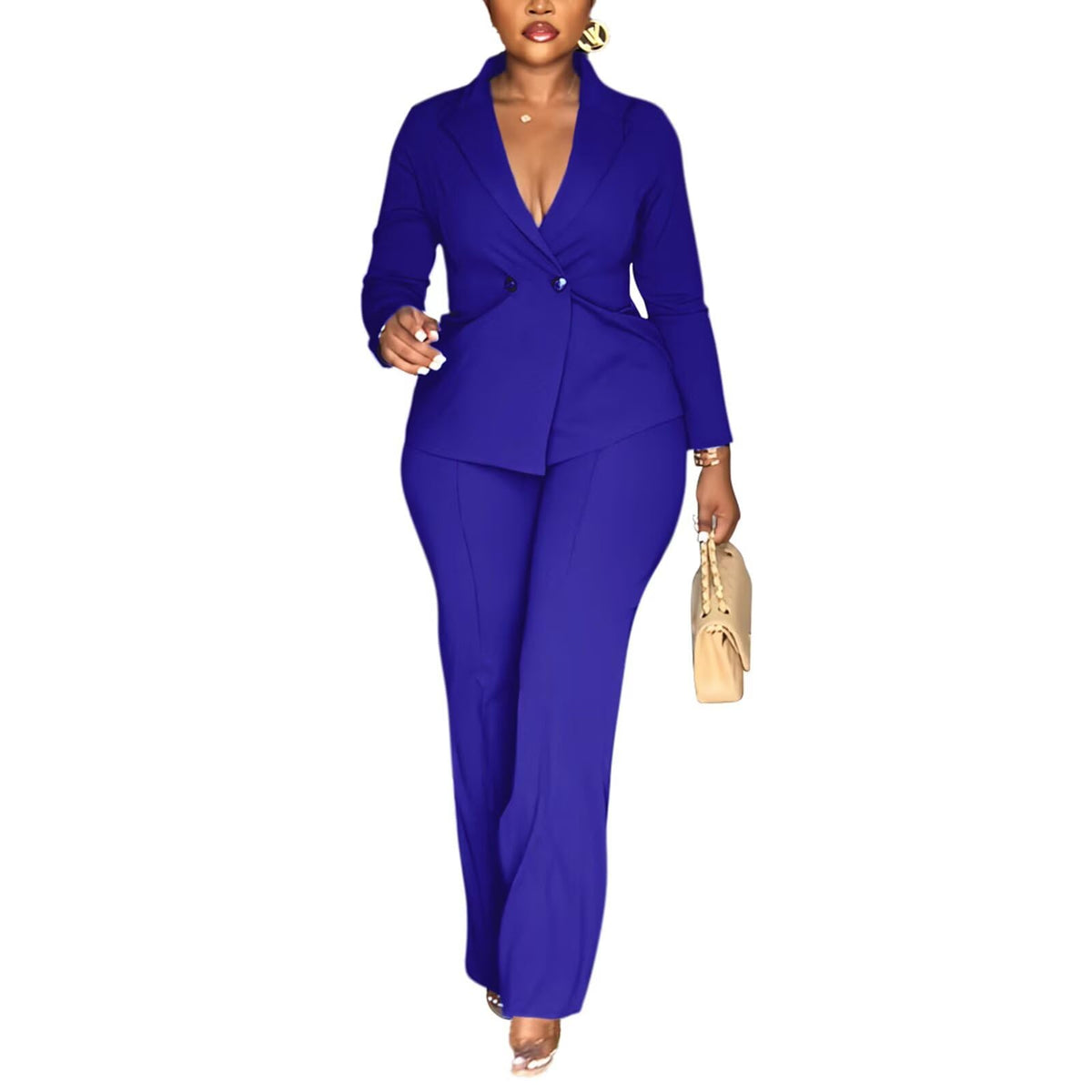 Kafiloe Women Double Breasted Blazer Pants Suit 2 Piece Outfits