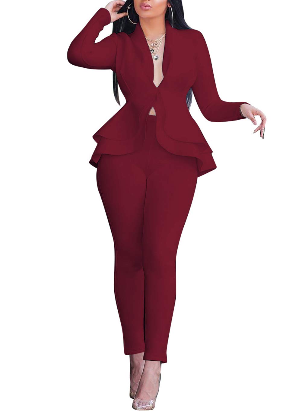 Salimdy 2 Piece Outfits for Women Long Sleeve Dressy Blazer Pants Suits