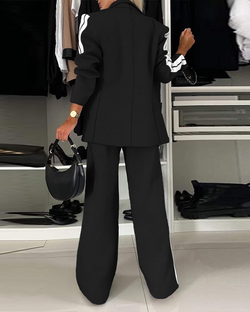 CHICME Womens 2 Piece Blazer Wide Leg Pants Set Airport Travel Outfit