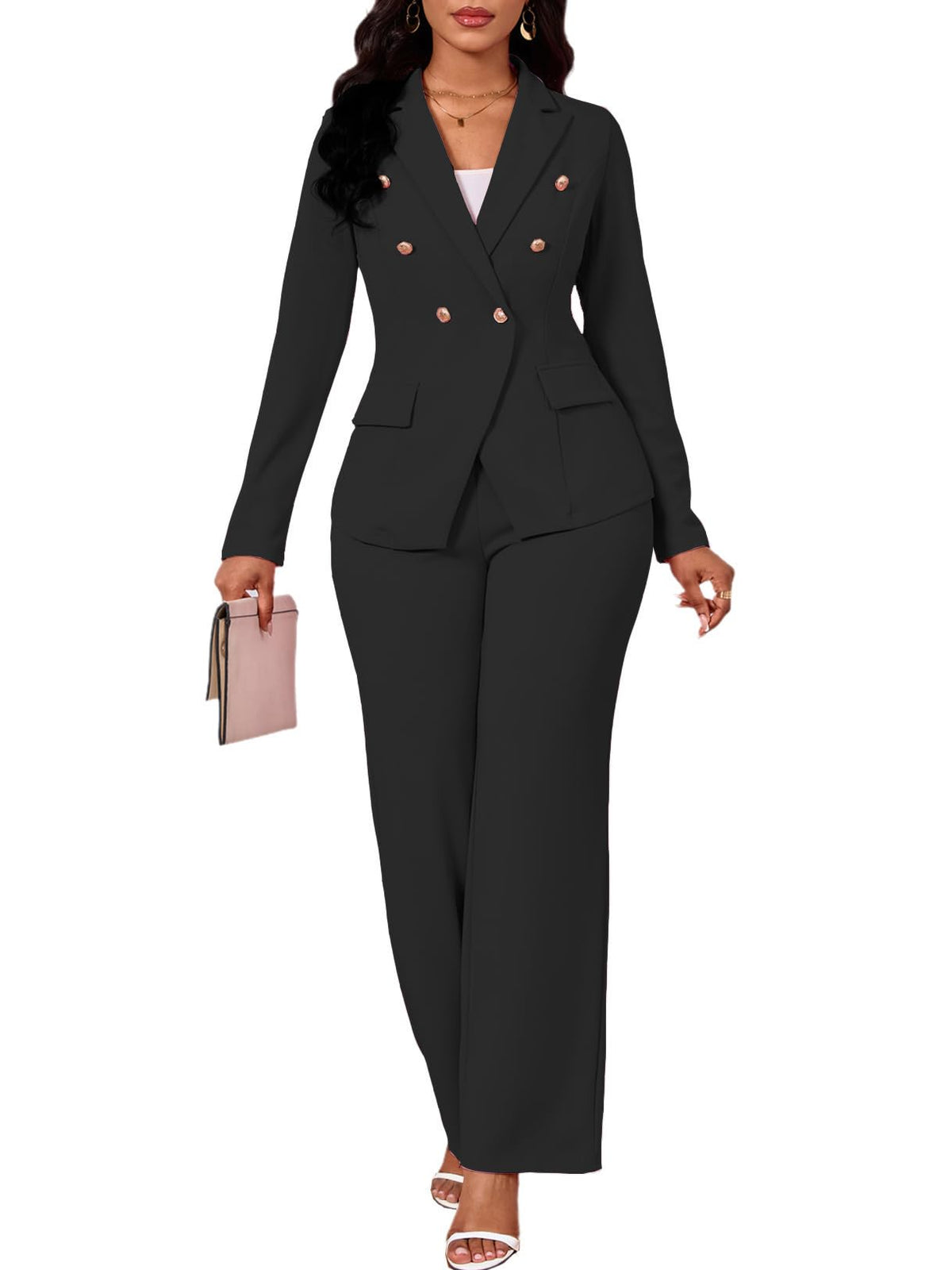 Ophestin Two Piece Sets for Women Blazer Double Breasted Pants Suits Set