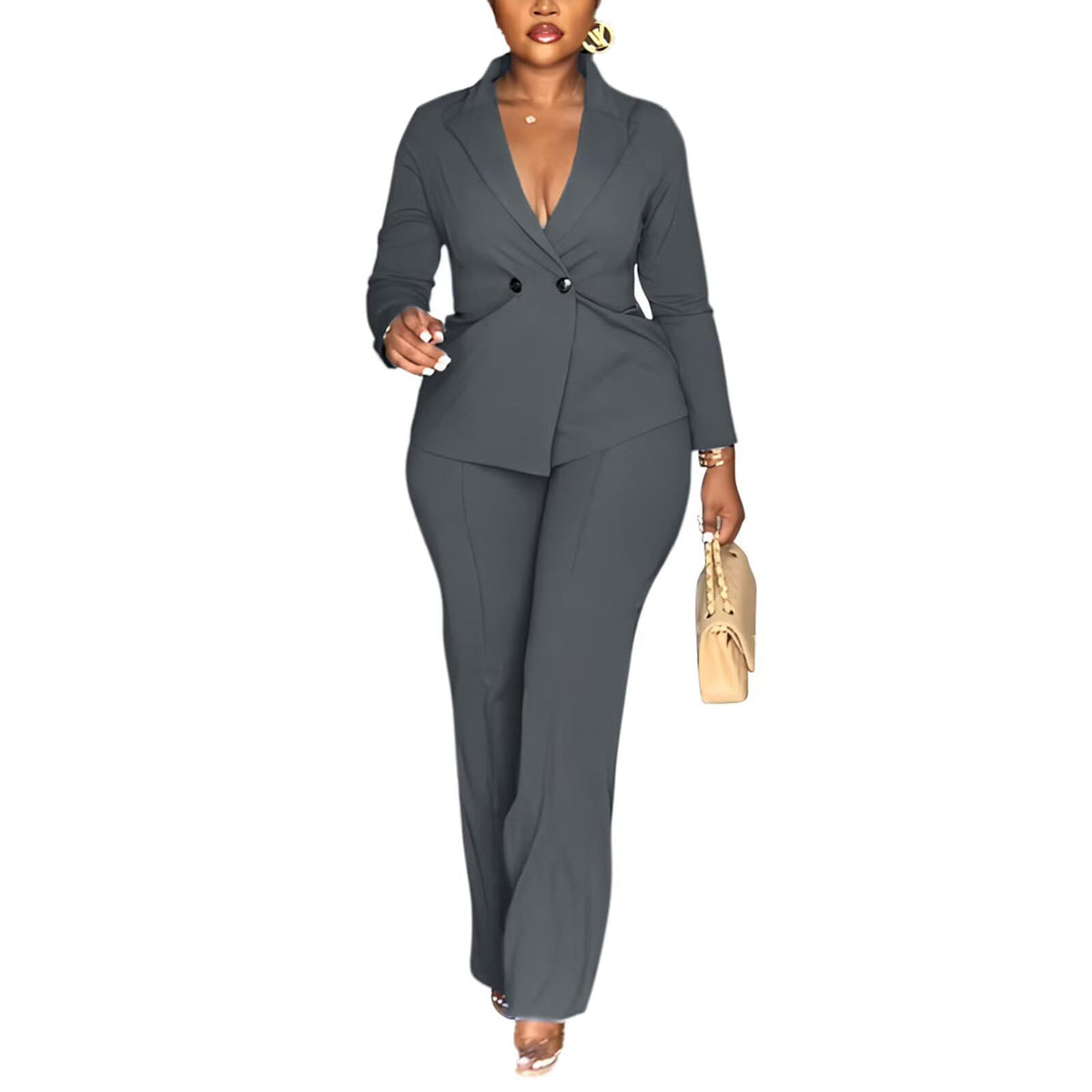 Kafiloe Women Double Breasted Blazer Pants Suit 2 Piece Outfits