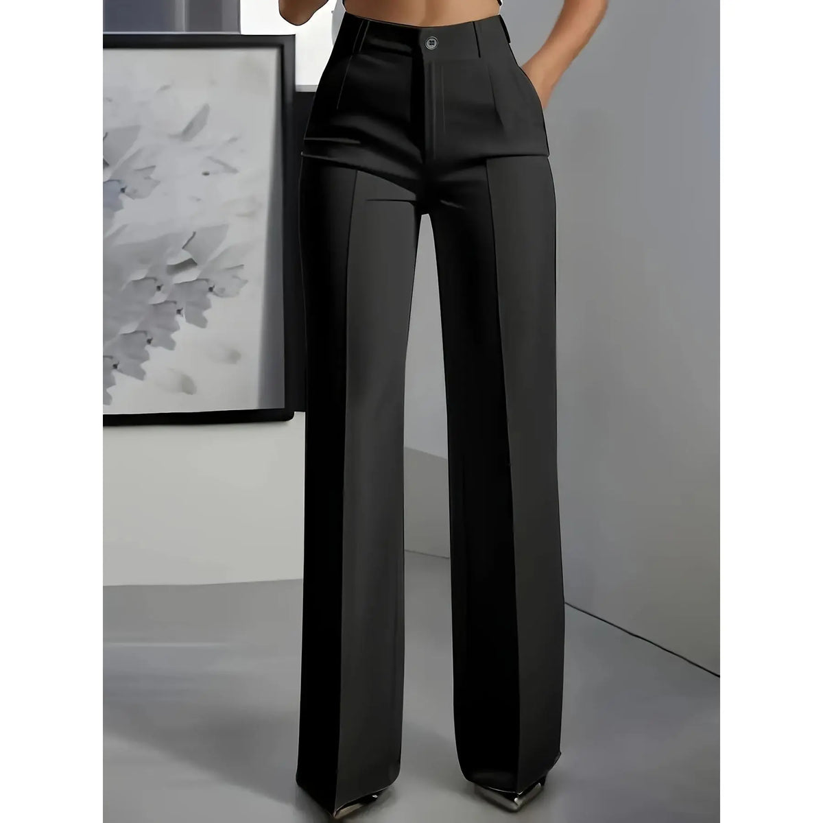 Women's Chic High-Waisted Solid Color Minimalist Drapey Straight-Leg Pants for Casual Commuting