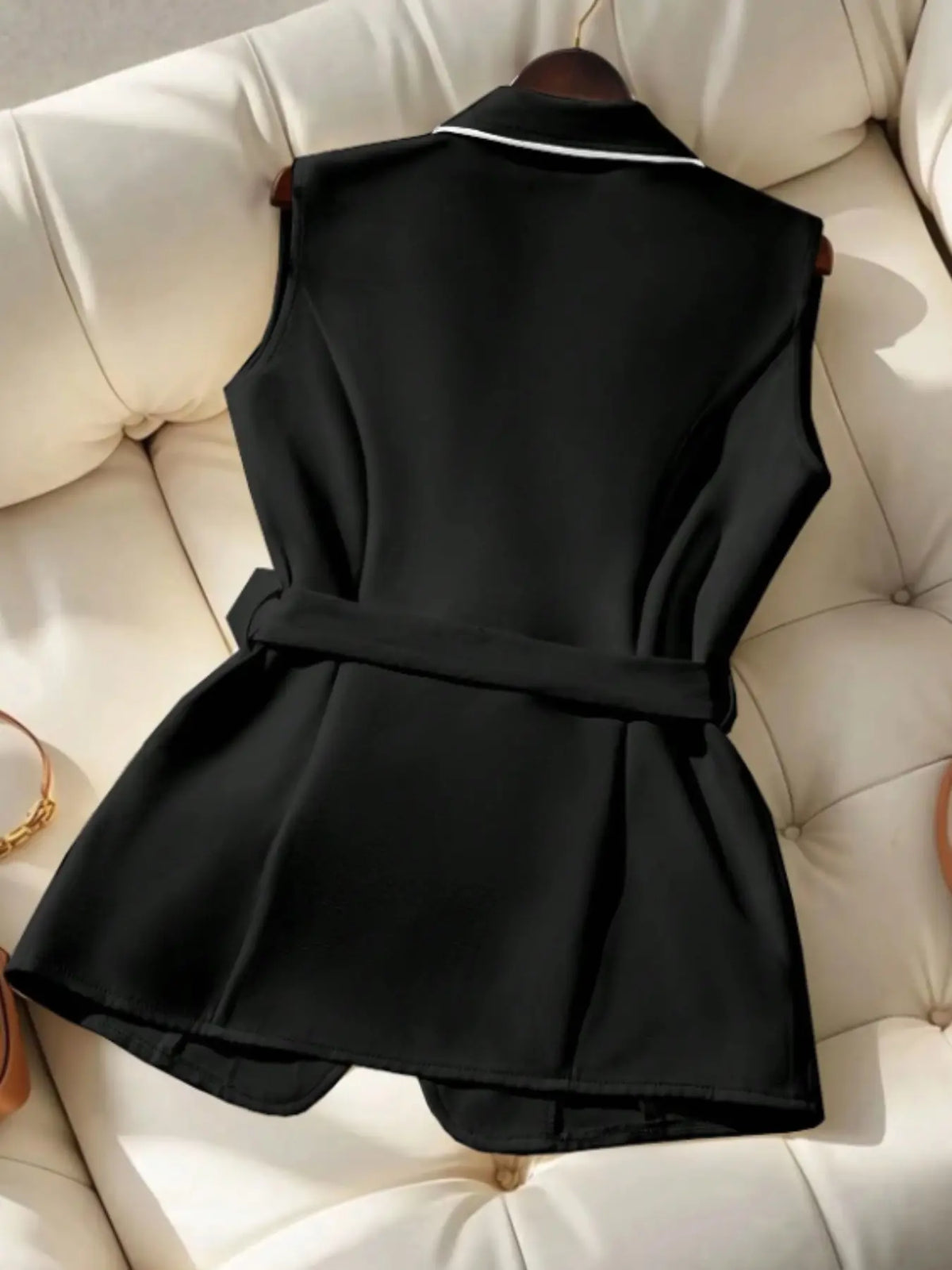 Women's Elegant Formal Fitted Waist Belted Fashion Commuter Blazer Vest Top, Woven Fabric Moderate Thickening, Fall & Winter Wear