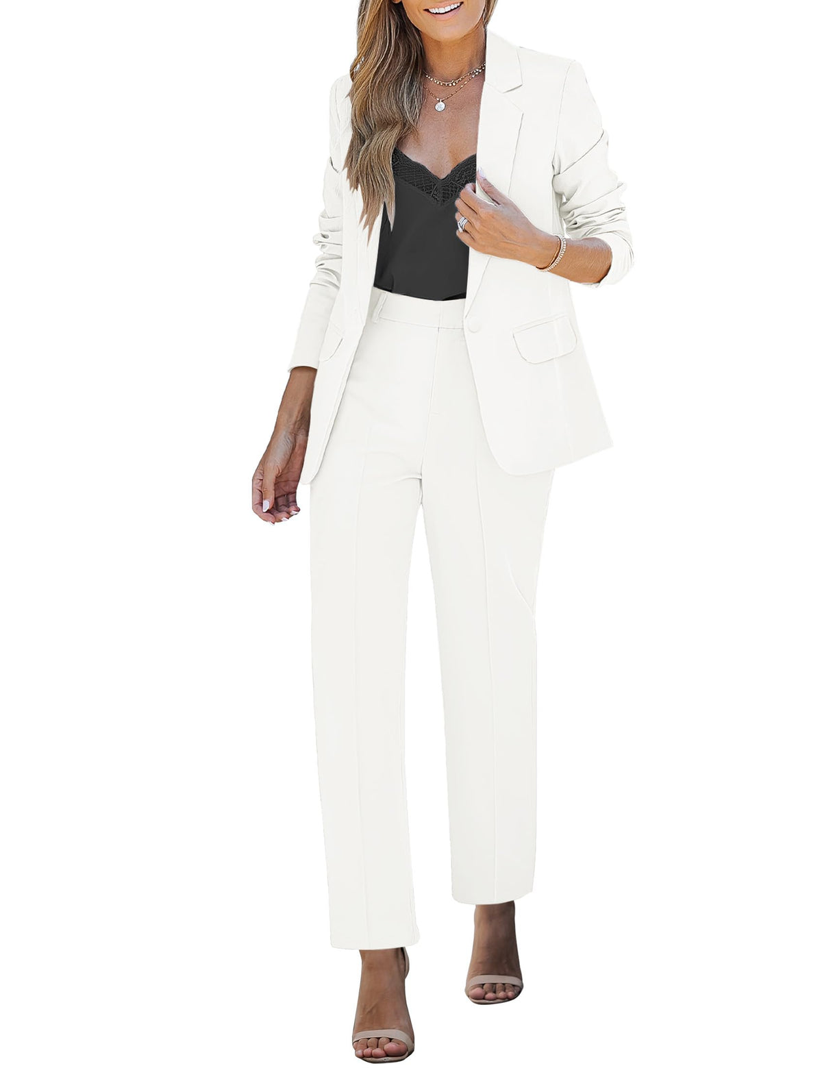 luvamia Women's Two Piece Sets Pants Suits Dressy Business Casual Outfits Professional Blazer Pantsuits Set Work Office