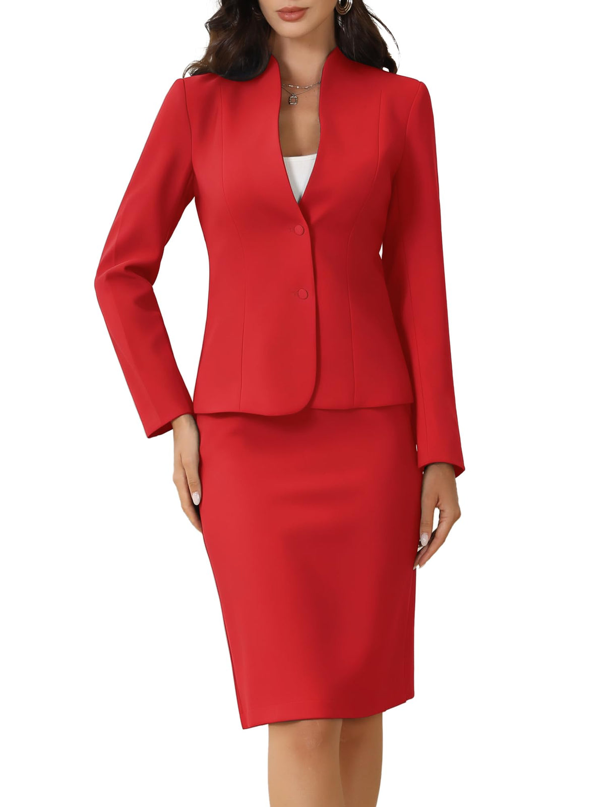 Allegra K Women's Collarless Blazer Pencil Skirt Business Work Suit Set