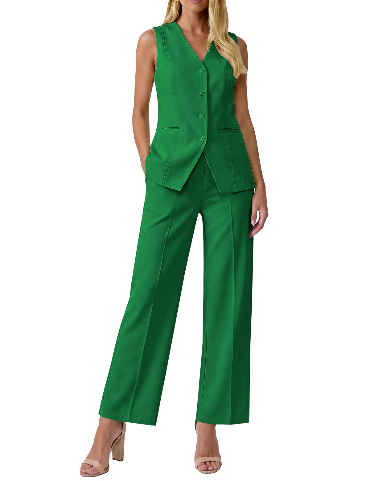 luvamia Vest Pants Suits for Women Dressy 2 Piece Sets Sleeveless Blazer Straight Leg Dress Pants Business Casual Outfit