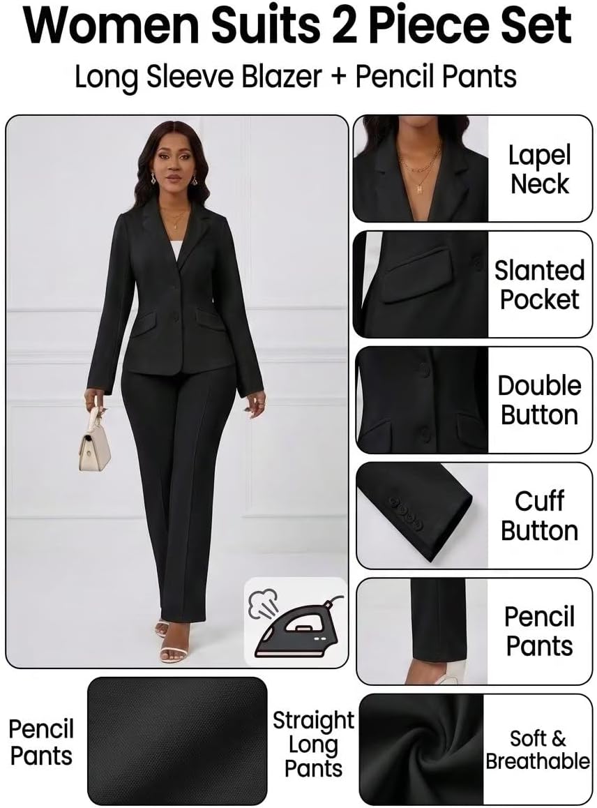 Kafiloe Women Suits 2 Piece Set Blazer Business Casual Outfit