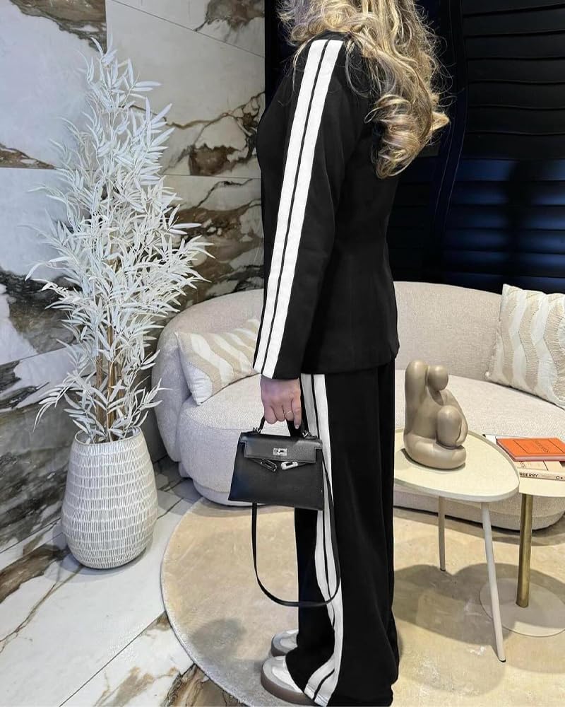 CHICME Womens 2 Piece Blazer Wide Leg Pants Set Airport Travel Outfit