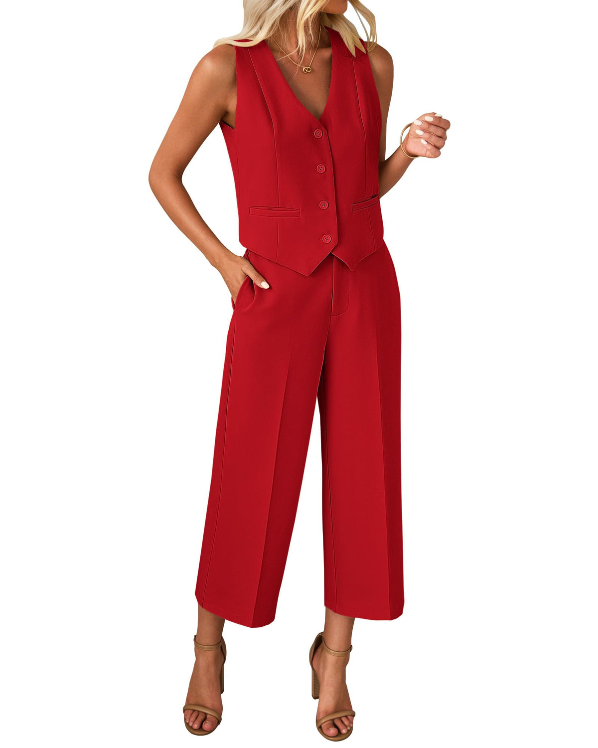 luvamia Vest Pant Suits for Women Dressy Wide Leg 2 Piece Sets Work Outfits
