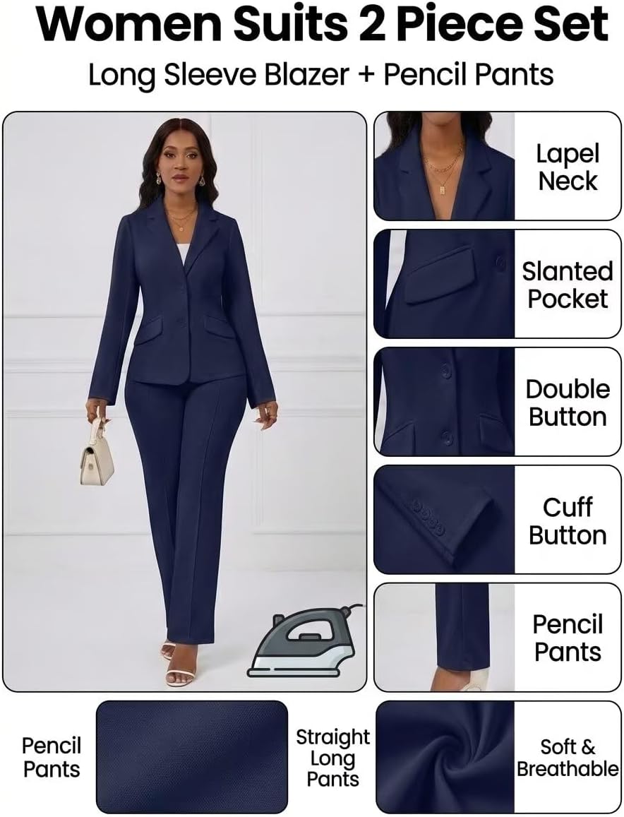 Kafiloe Women Suits 2 Piece Set Blazer Business Casual Outfit