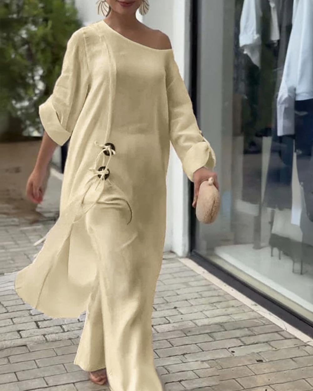 CHICME Women's 2 Piece Set Cold Shoulder Wide Leg Pants Vacation Outfits