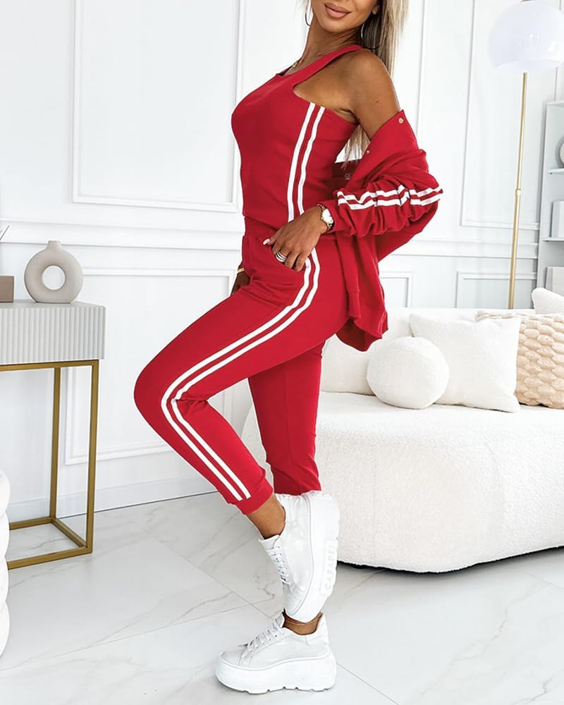 CHICME Women's 3 Piece Bomber Jacket Tracksuit Set Airport Travel Outfit
