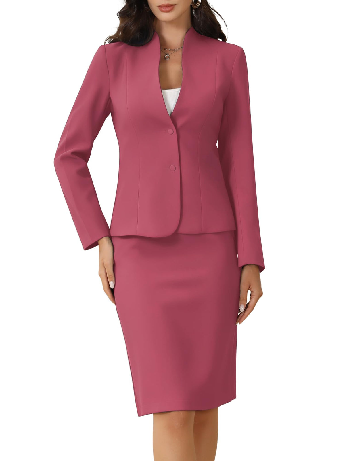 Allegra K Women's Collarless Blazer Pencil Skirt Business Work Suit Set