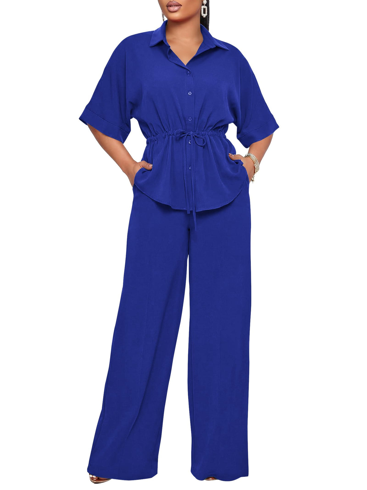 Two Piece Sets for Women Dressy Shirt Top Flared Pants Business Pantsuits