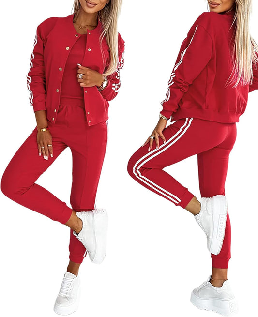 CHICME Women's 3 Piece Bomber Jacket Tracksuit Set Airport Travel Outfit