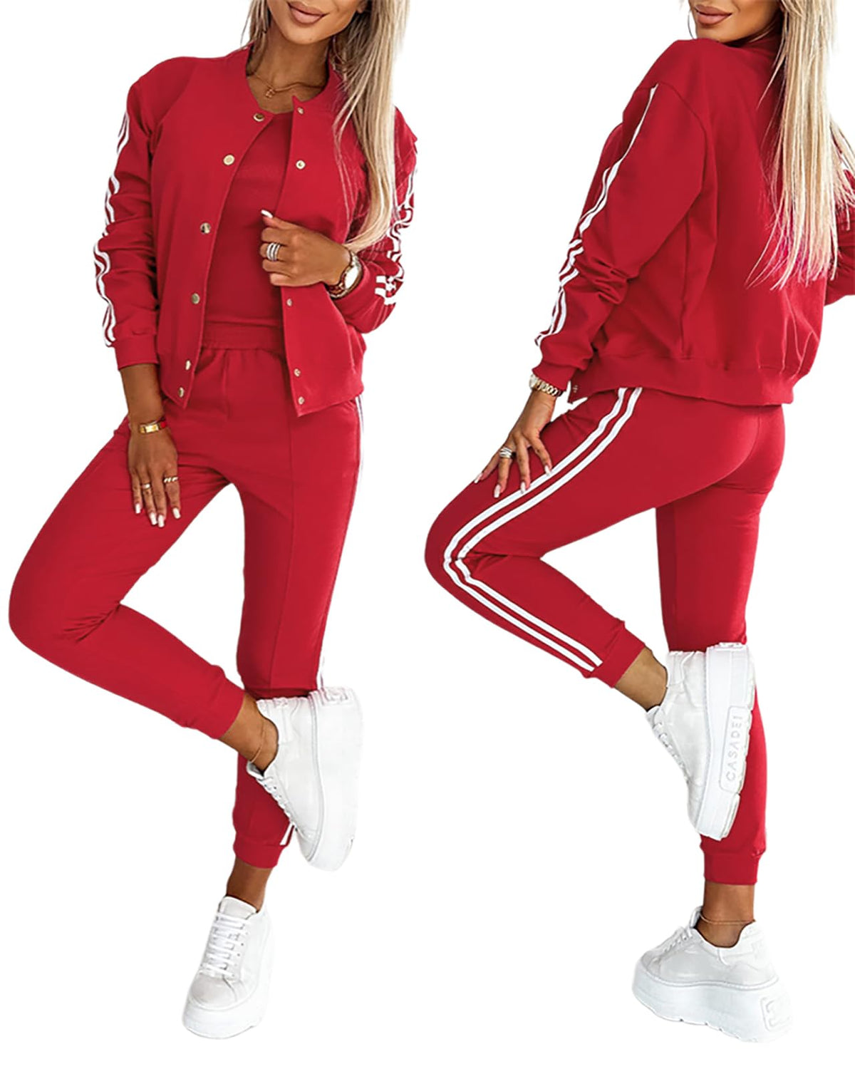 CHICME Women's 3 Piece Bomber Jacket Tracksuit Set Airport Travel Outfit