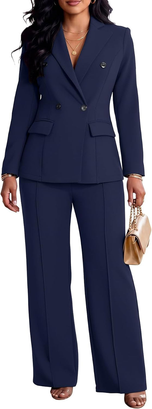 Ophestin Women's 2 Piece Suits Double Breasted Blazer Pants Suits Set