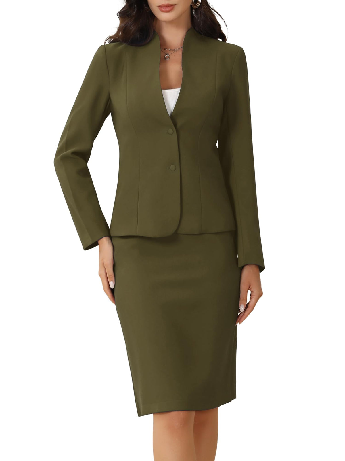Allegra K Women's Collarless Blazer Pencil Skirt Business Work Suit Set