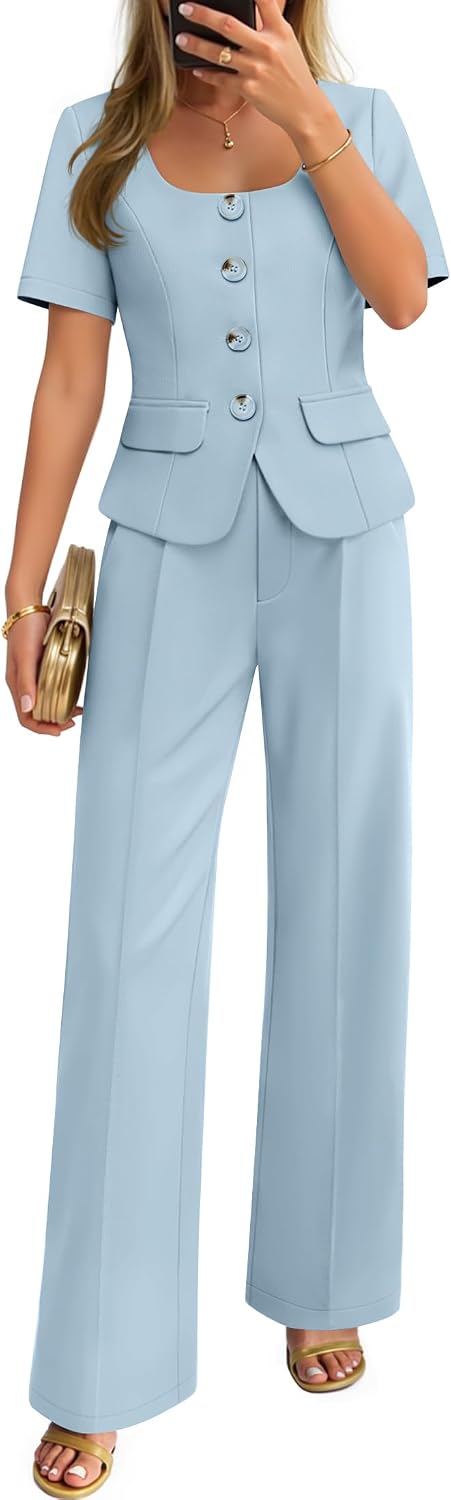 ZESICA Women's Two Pieces Suits Set Business Casual Outfits