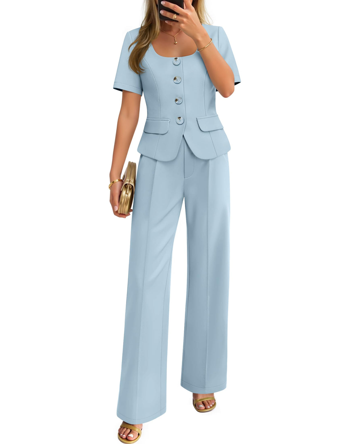 ZESICA Women's Two Pieces Suits Set Business Casual Outfits