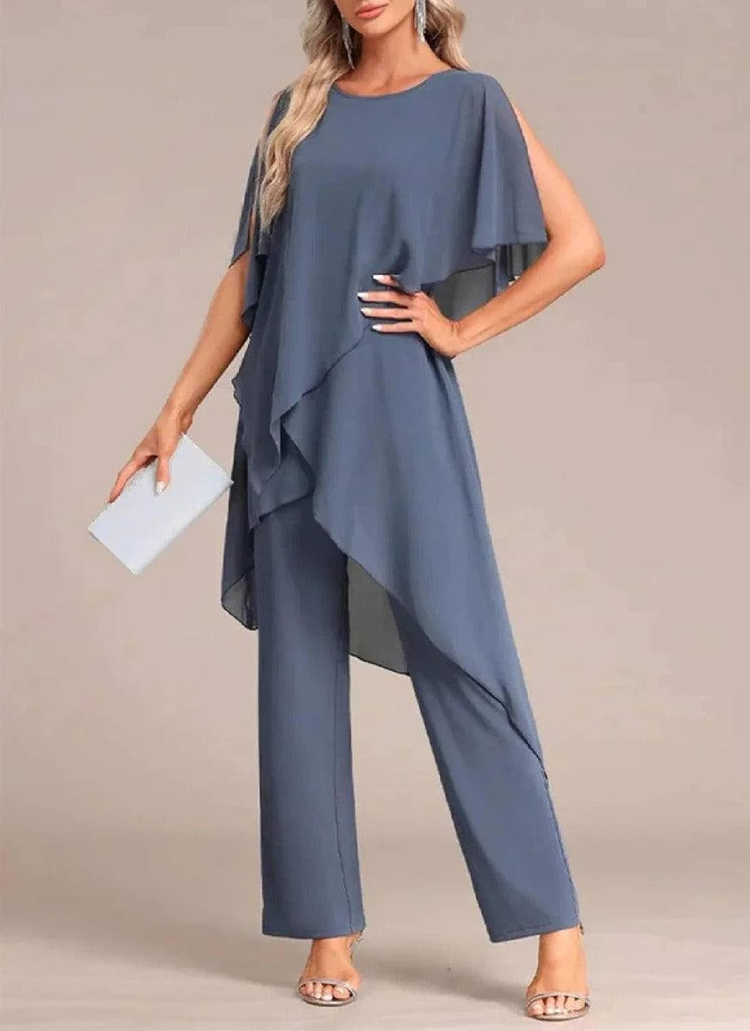 Chiffon Mother of The Bride Pants Suit for Women 2 Pieces Dressy