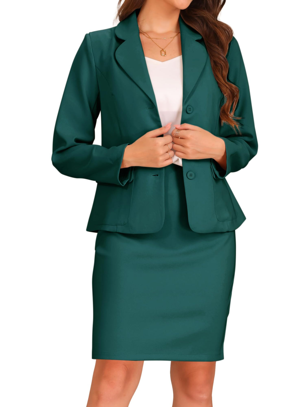 Allegra K Women 2 Piece Skirt Set Suit Business Blazer and Pencil Skirt