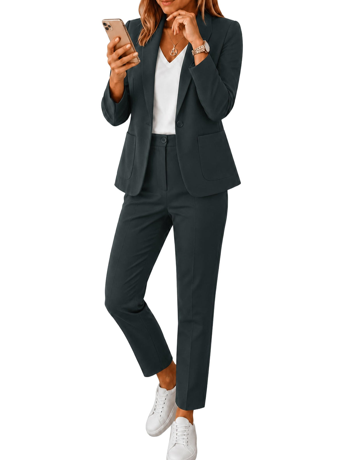 Kubsid Pant Suits for Women Dressy 2026 Stretchy Business Blazer and High Waist Straight Leg Pants Work 2 Piece Outfits