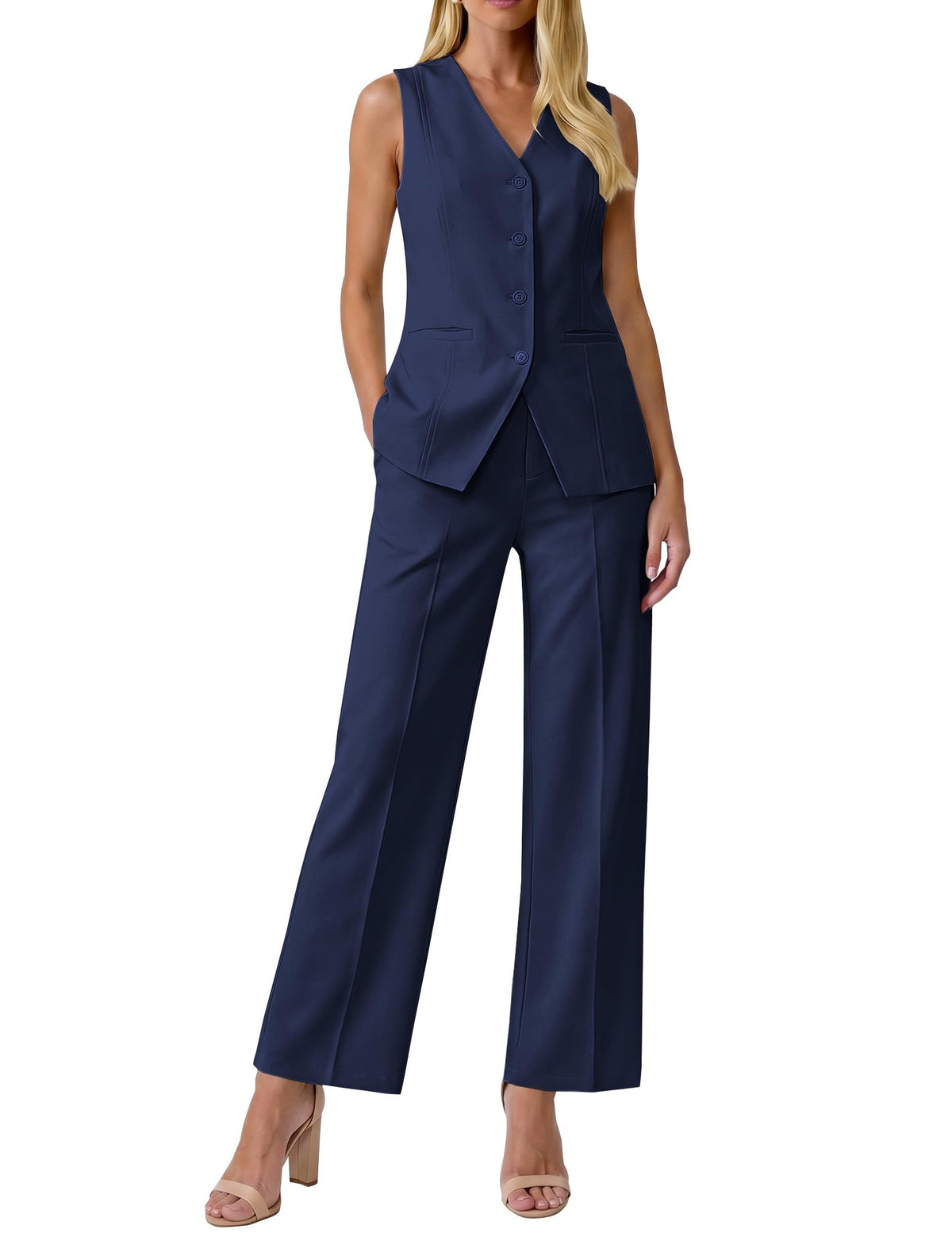 luvamia Vest Pants Suits for Women Dressy 2 Piece Sets Sleeveless Blazer Straight Leg Dress Pants Business Casual Outfit