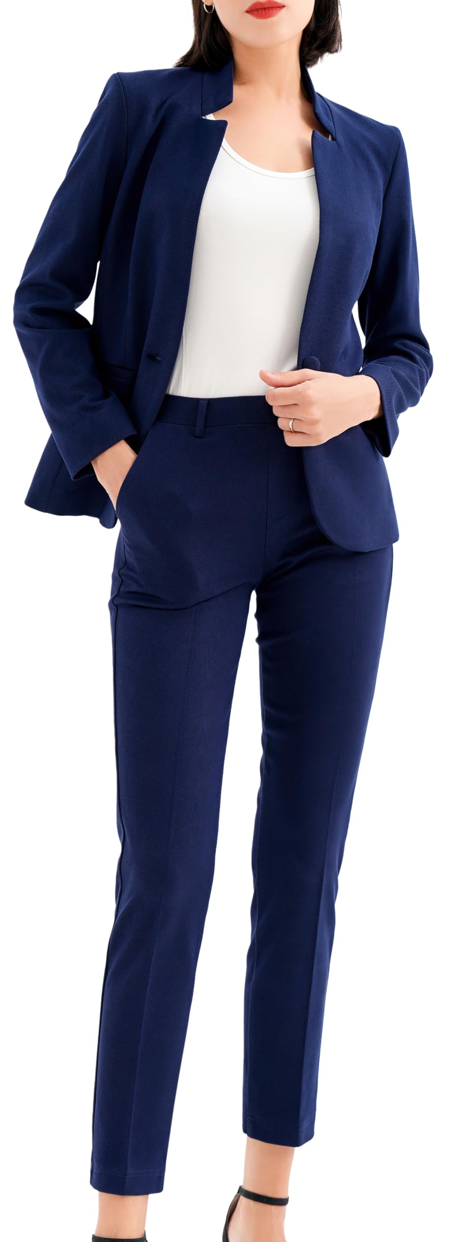 Marycrafts Women's Professional Stand Up Collar Blazer Pant Suits 2 Piece Set Business