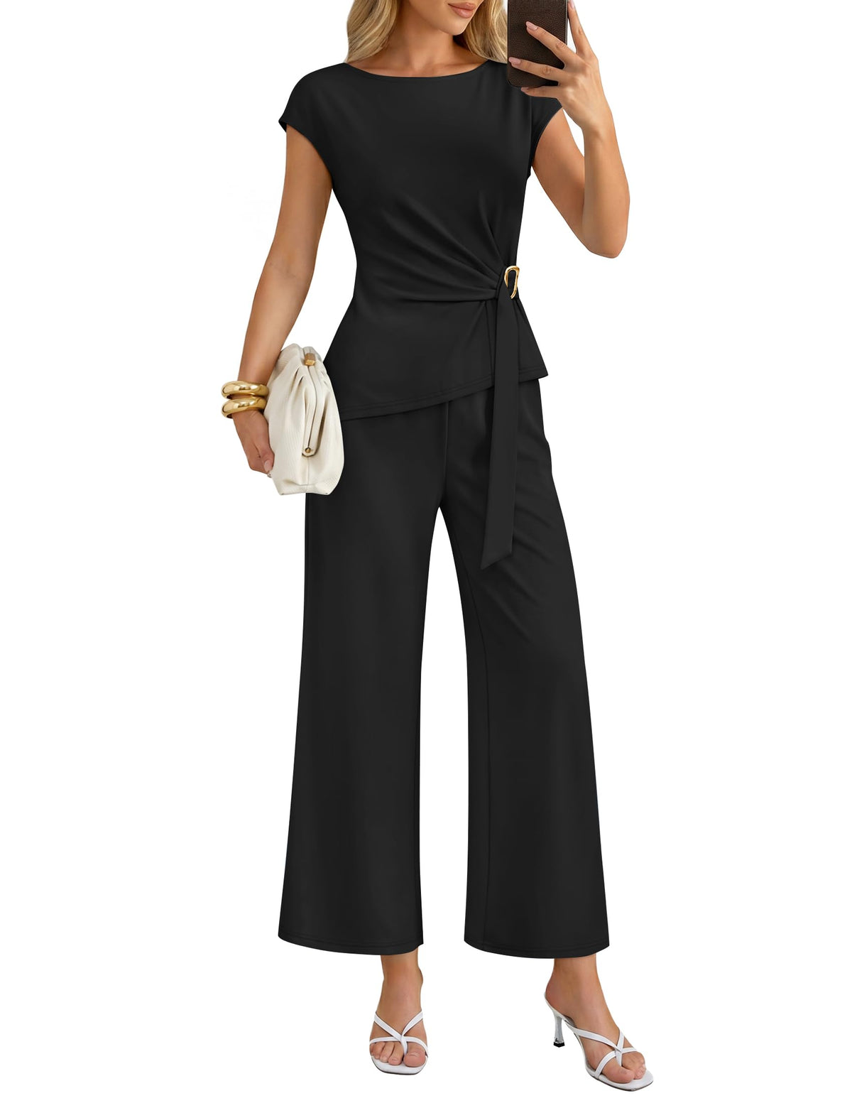 ZESICA Women's Summer 2 Piece Sets Casual Work Office Pant Outfits