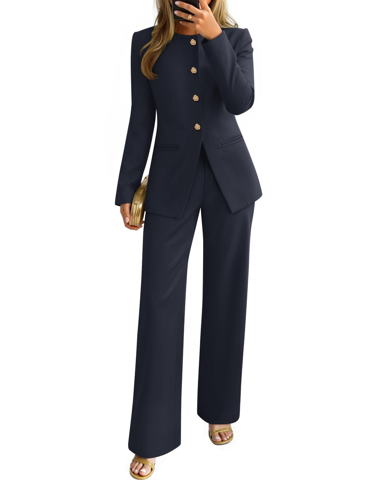 ZESICA Women's Two Piece Suits Sets Casual Business Pants Outfits