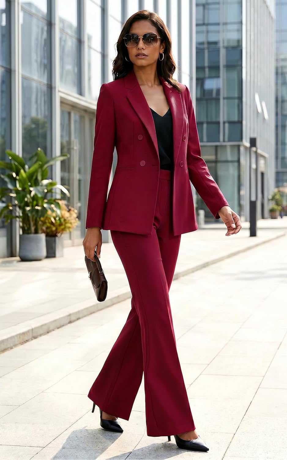 Agenlulu Women's 2 Piece Suits Business Casual Outfits Long Sleeve Solid Blazer Pantsuits Professional Office Work Sets