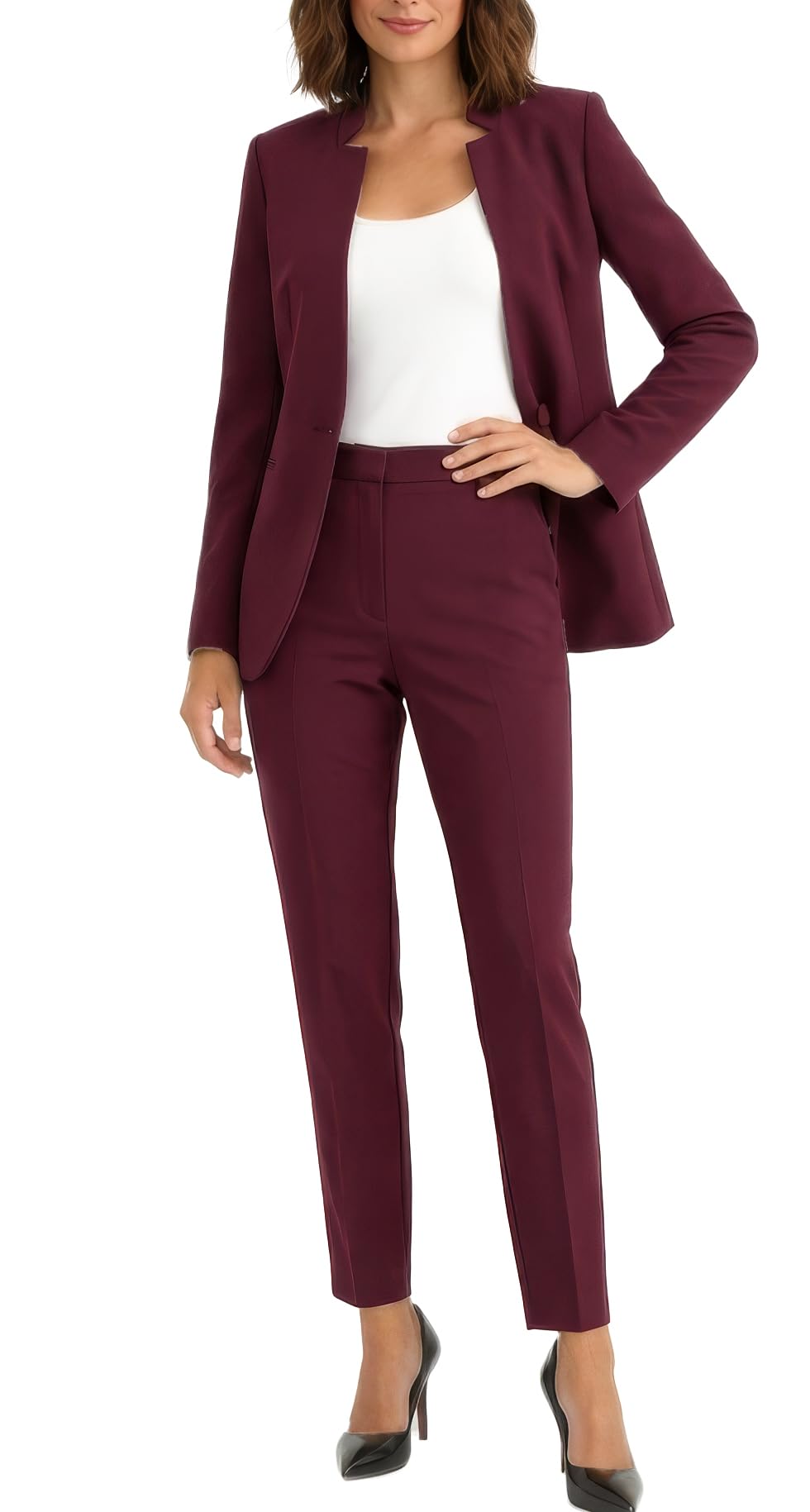 Marycrafts Women's Professional Stand Up Collar Blazer Pant Suits 2 Piece Set Business