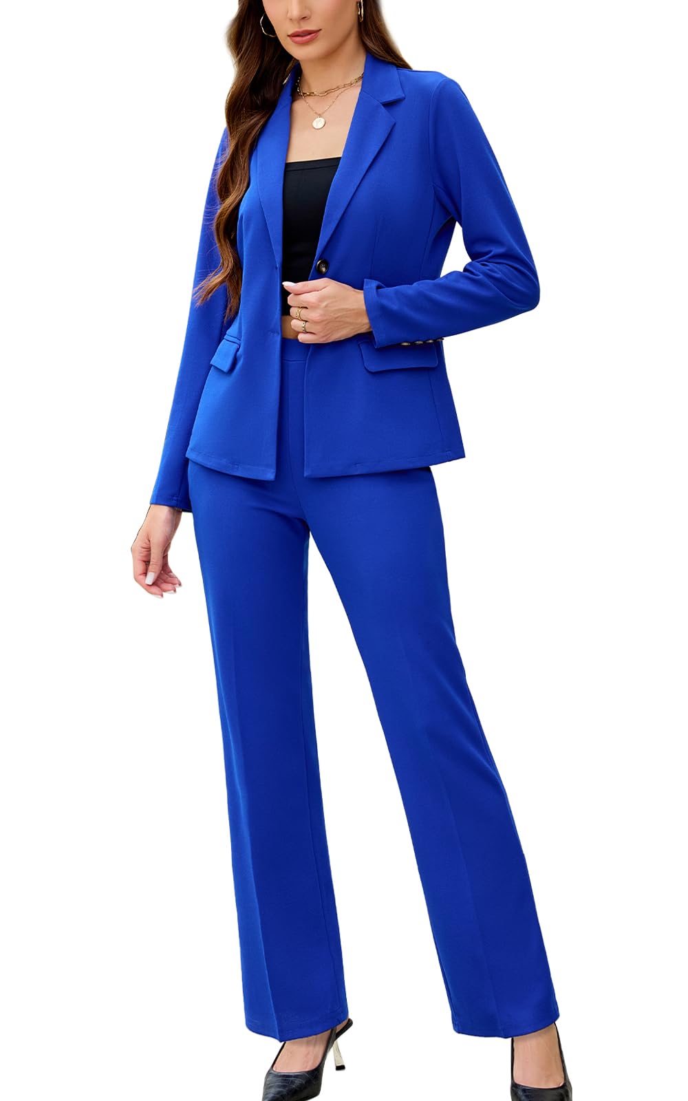 Women's 2 Piece Suits Business Casual Outfits Long Sleeve Solid Pantsuits Professional Office Work Sets