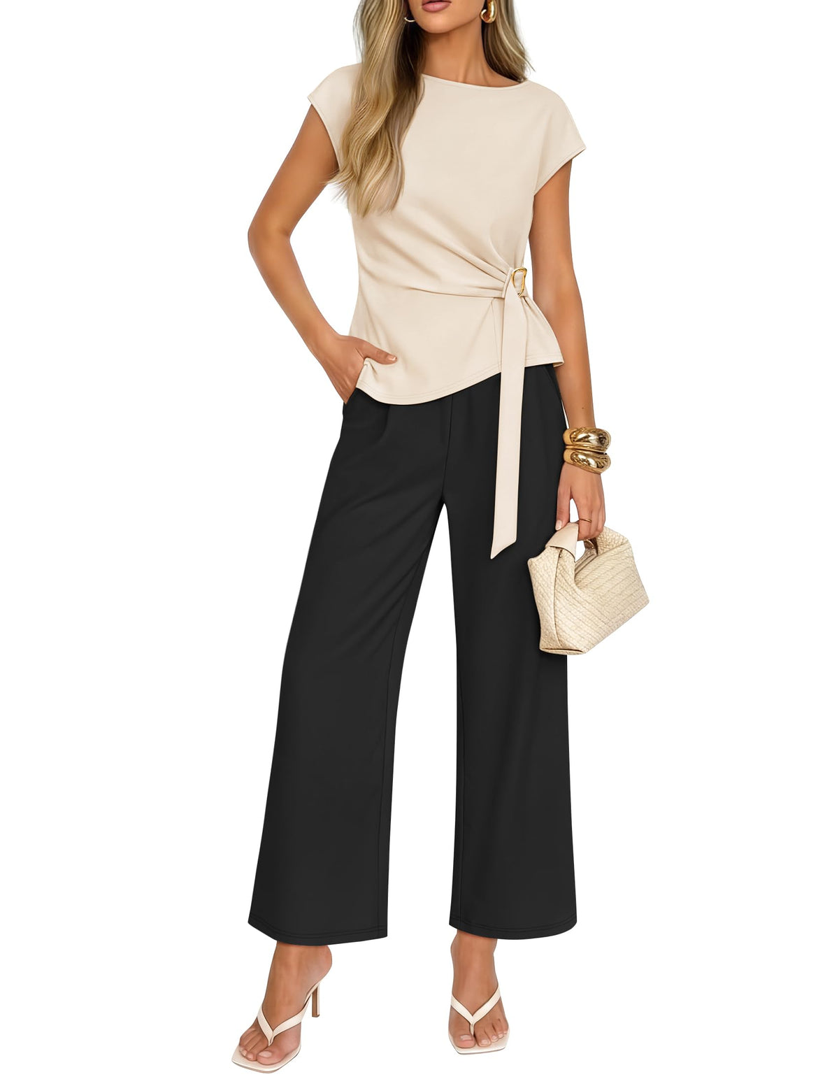 ZESICA Women's Summer 2 Piece Sets Casual Work Office Pant Outfits