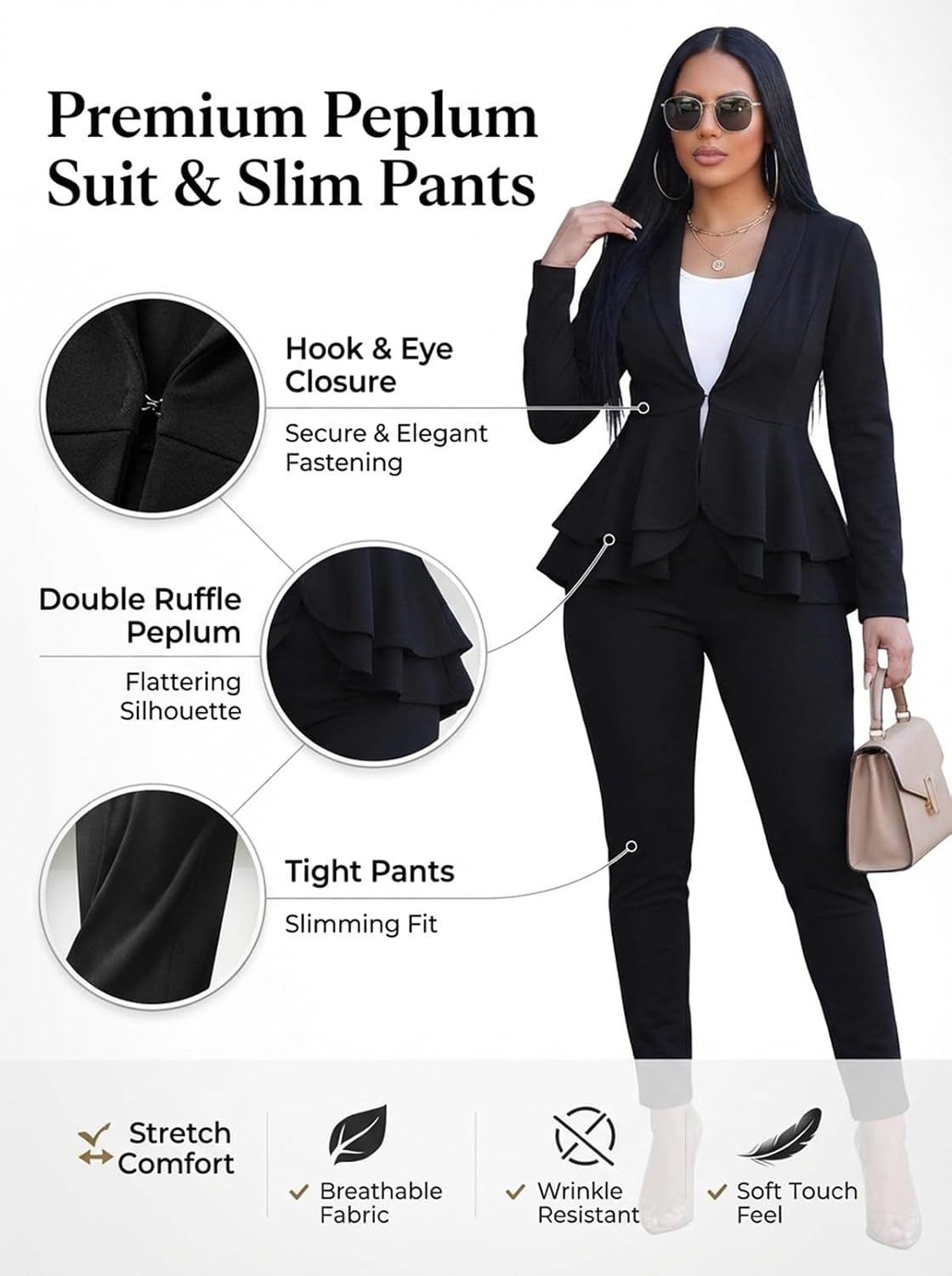 Salimdy 2 Piece Outfits for Women Long Sleeve Dressy Blazer Pants Suits