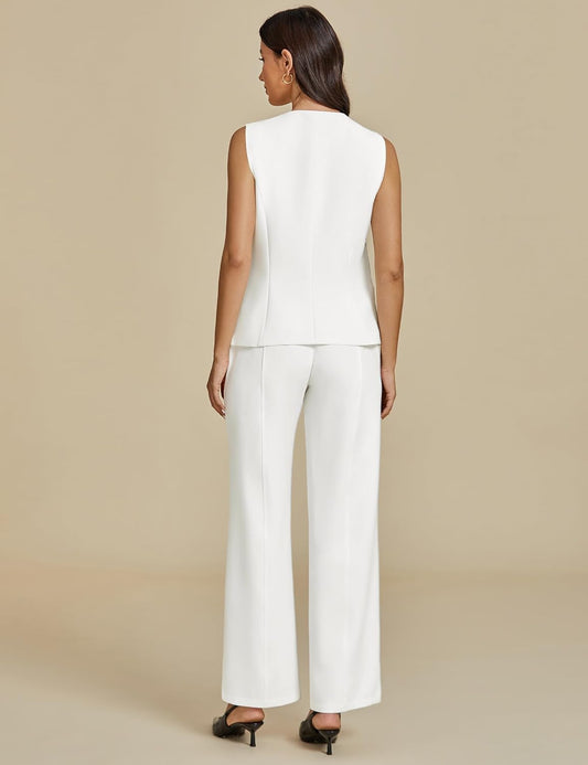 luvamia Vest Pants Suits for Women Dressy 2 Piece Business Casual Outfits