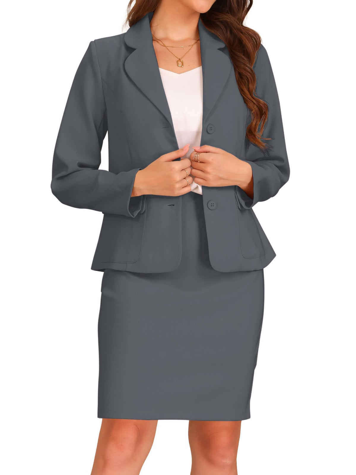 Allegra K Women 2 Piece Skirt Set Suit Business Blazer and Pencil Skirt