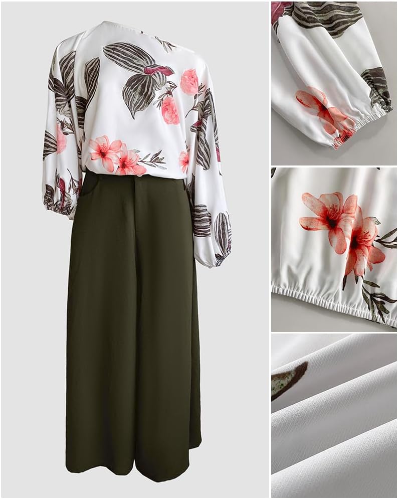 CHICME Women 2 Piece Summer Outfit Off Shoulder Flowy Wide Leg Pants Set
