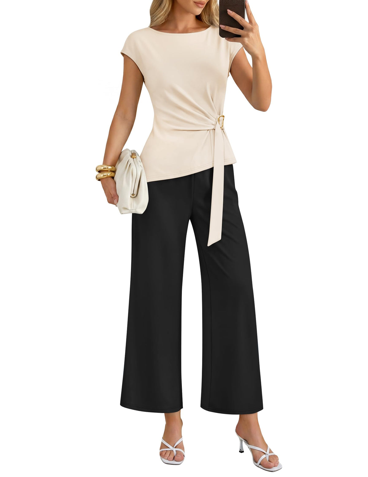 ZESICA Women's Summer 2 Piece Sets Casual Work Office Pant Outfits
